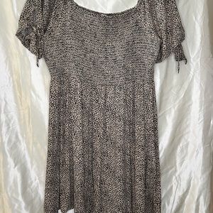 AE Leopard Tie Sleeve Smocked Mini Dress